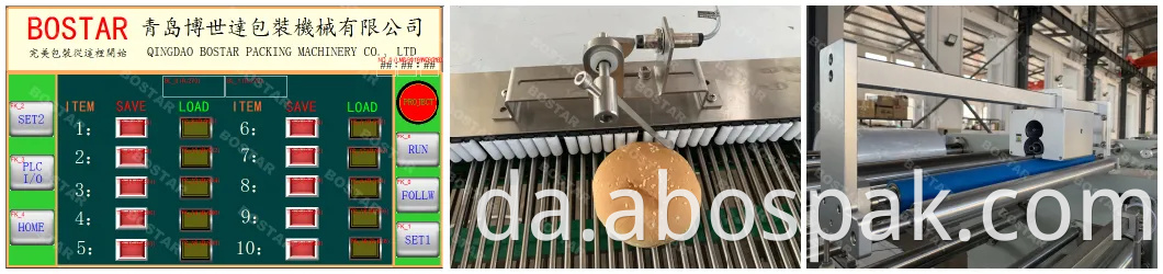 Tre servomotorer højkvalitets automatisk hamburgerbollepakkemaskine